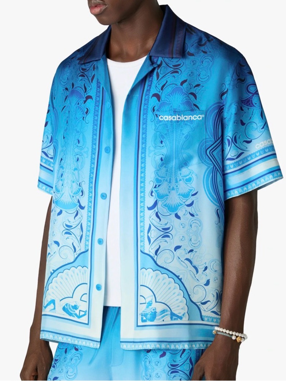 Casablanca BLUE GRADIENT EGYPTIAN RUG SHORT SLEEVE SILK SHIRT